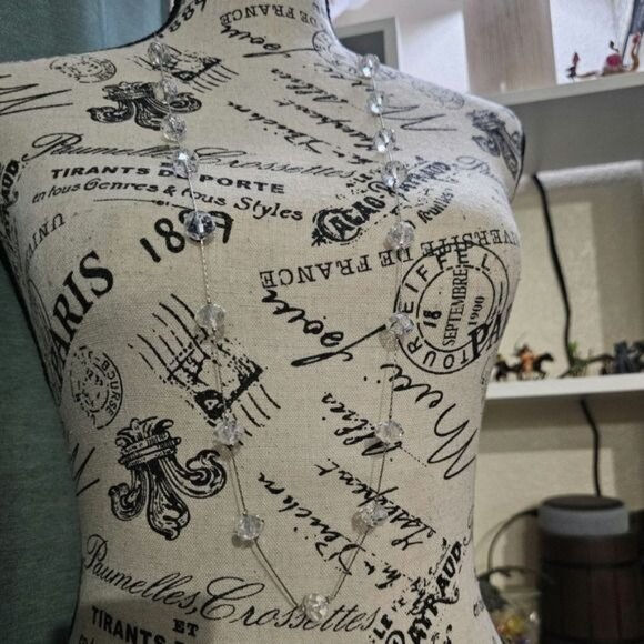 Multi Faceted Clear Glass Beaded Necklace Silver Tone Chain Adjustable 18-22" - Picture 4 of 8